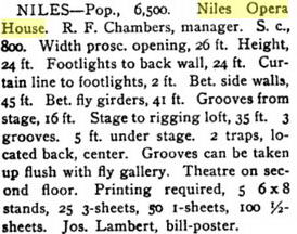 Niles Opera House - From Julius Cahns Official Theatrical Guide
